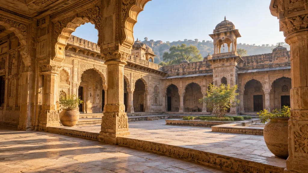 Stone Courtyard with architectural details in natural light