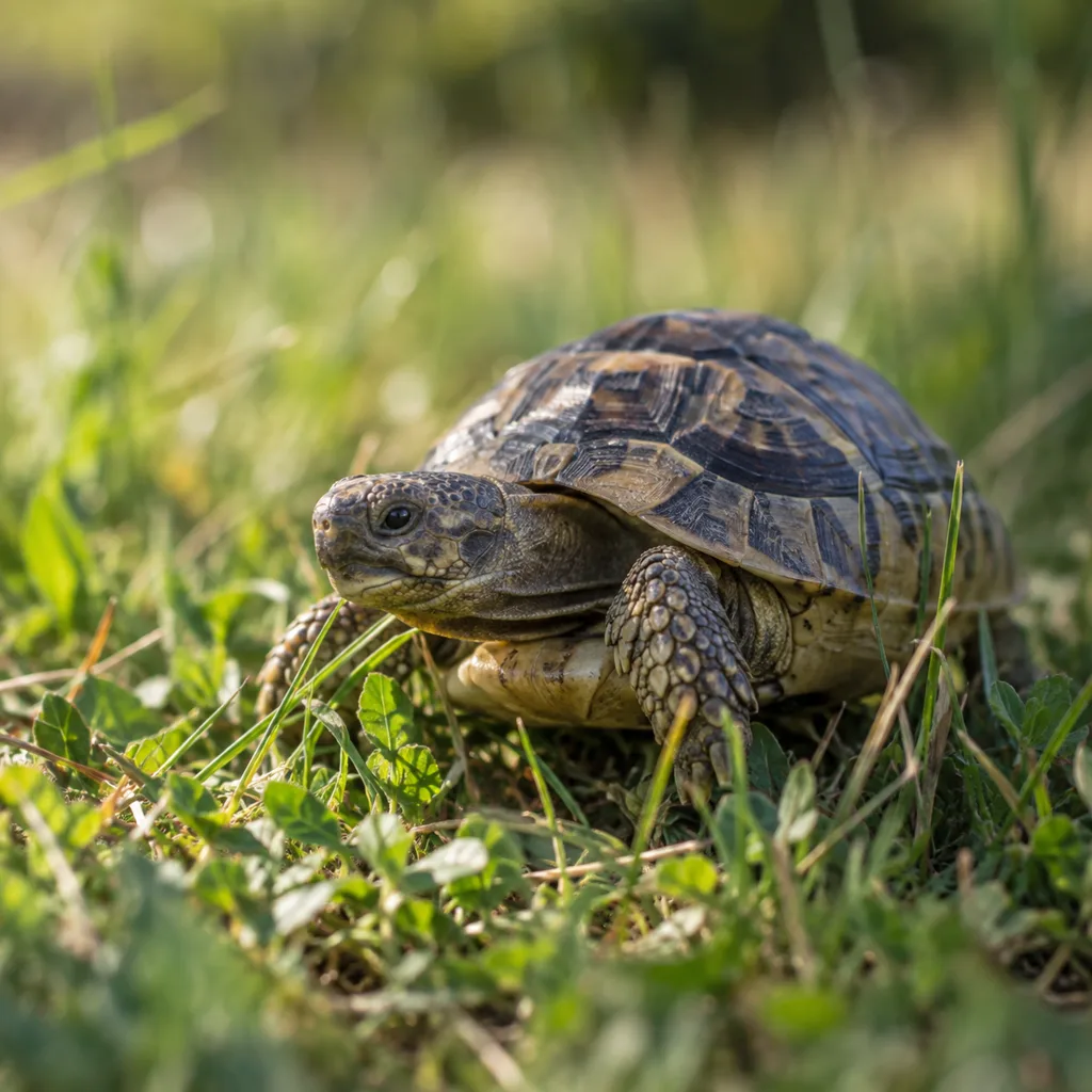 Small Tortoise in Soft Grass