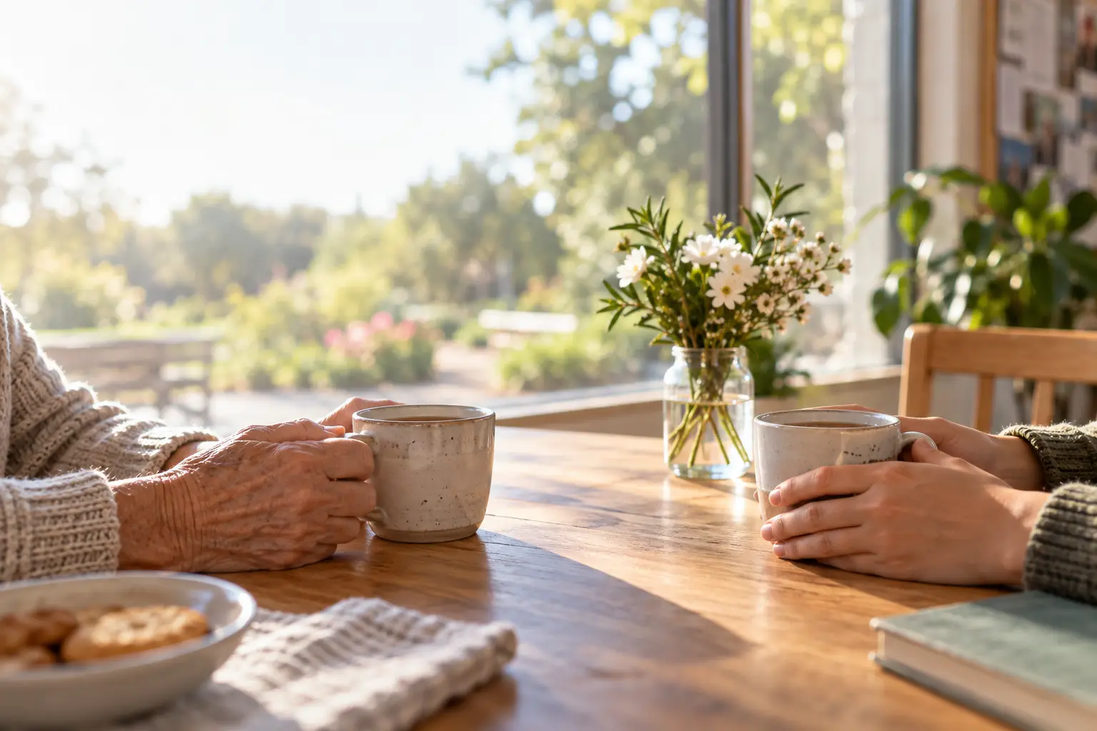 Illustrative image: sharing tea and time — AI-generated
